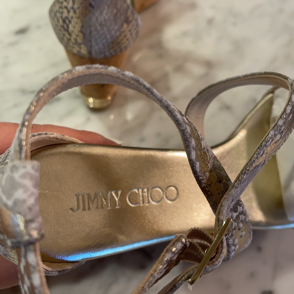 Stunning Jimmy Choo Metallic Printed Suede Wedge. - Picture 6 of 9